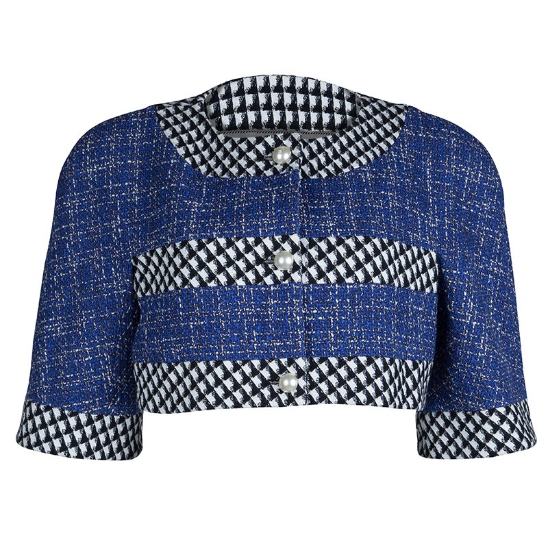 Pre Owned Chanel  Multicolor Tweed Pearl Button Detail Textured Cropped Jacket M