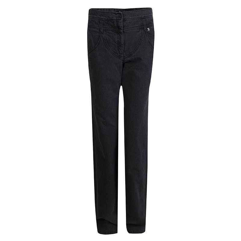 Chanel Grey Denim High Waist Wide Leg Jeans M