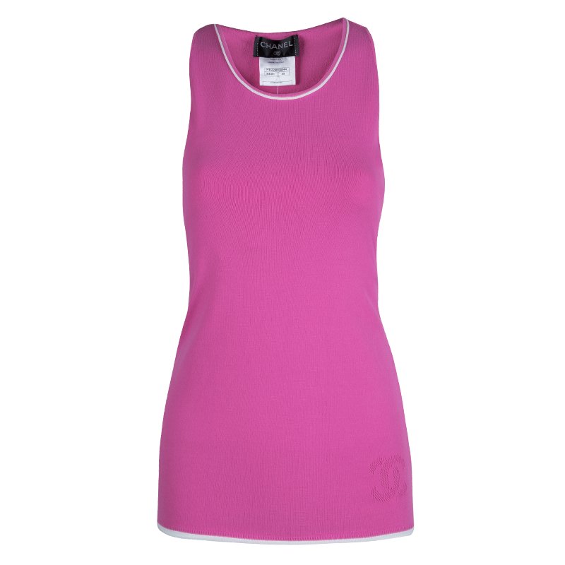 Pre Owned Chanel Pink Knit Racer Back Top M