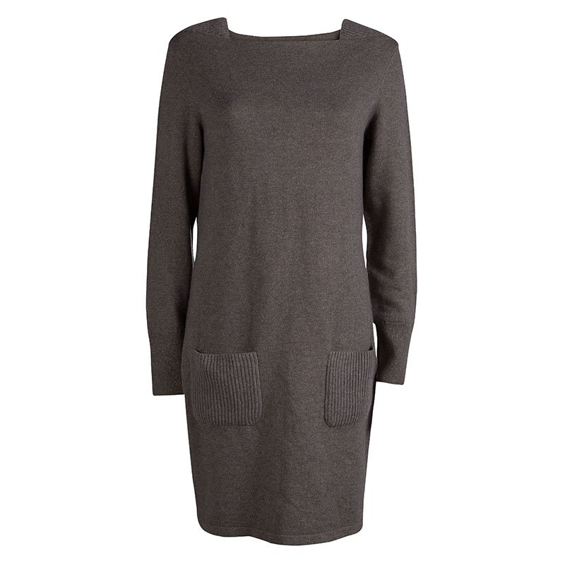 مملوكة مسبقًا Chanel Brown Lurex Knit Long Sleeve Sweater Dress M