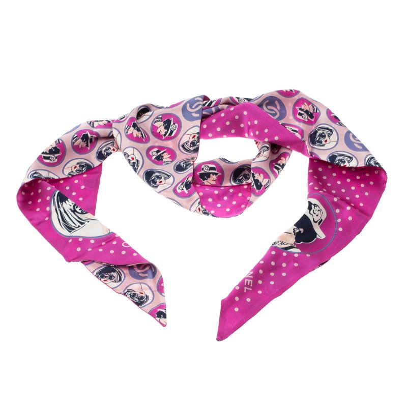 Chanel Pink 'Coco' Motif Printed Silk Bandeau Scarf Chanel | TLC