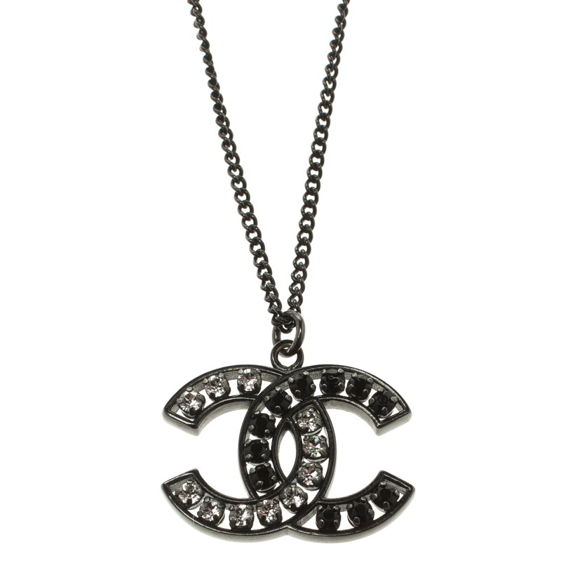 Chanel CC Crystal Black Tone Pendant Necklace Chanel | TLC