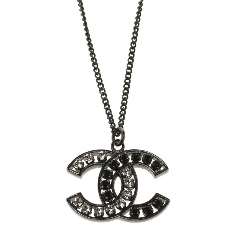 chanel black cc necklace