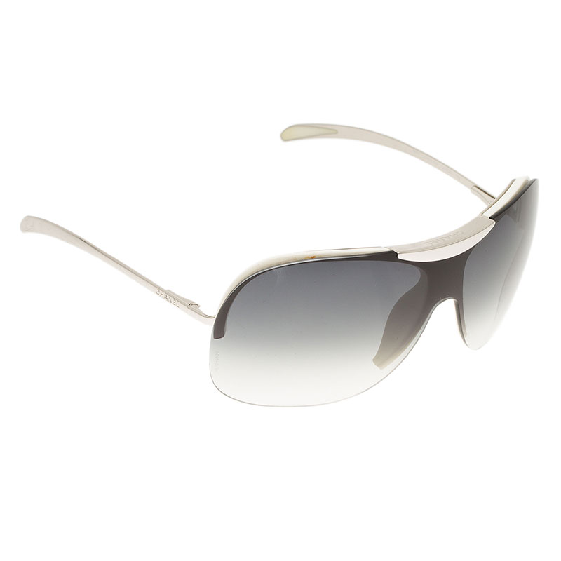 Chanel Silver and White 6007 Shield Sunglasses
