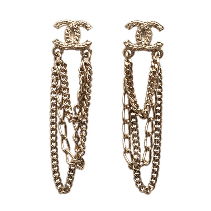 Chanel CC Chains Gold Tone Stud Earrings