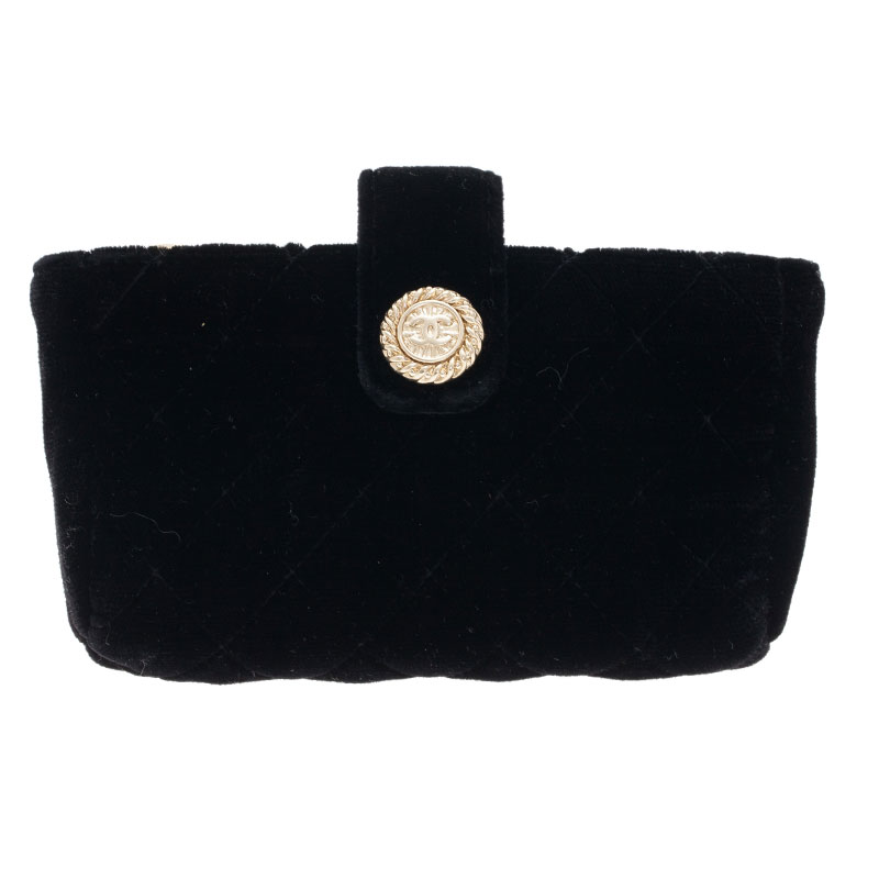 Pre Owned Chanel Black Quilted Velvet Phone Pouch