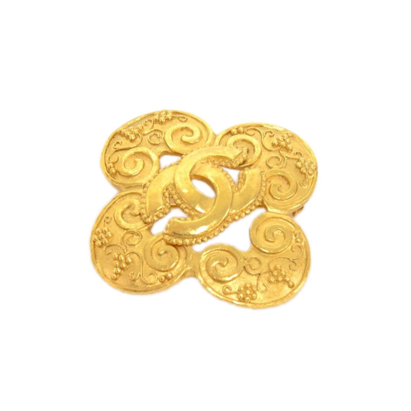 Pre Owned Chanel CC Vintage Gold Tone CC Brooch