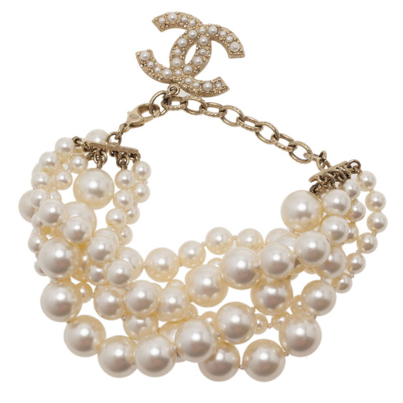Chanel CC Multi Strand Faux Pearl Bracelet