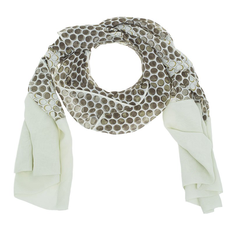 مملوكة مسبقًا Chanel Brown and White Printed Silk Logo Scarf 