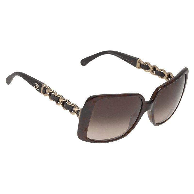 Chanel Tortoise Chain Link 5208 Oversized Square Sunglasses