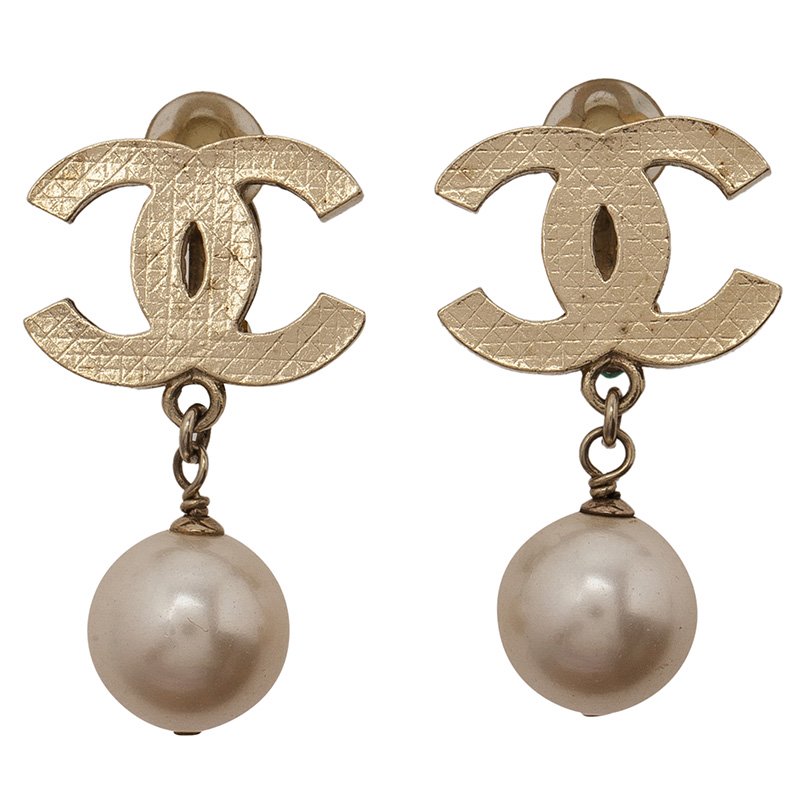 Chanel CC Large Faux Pearl Stud Dangle Earrings Chanel | TLC