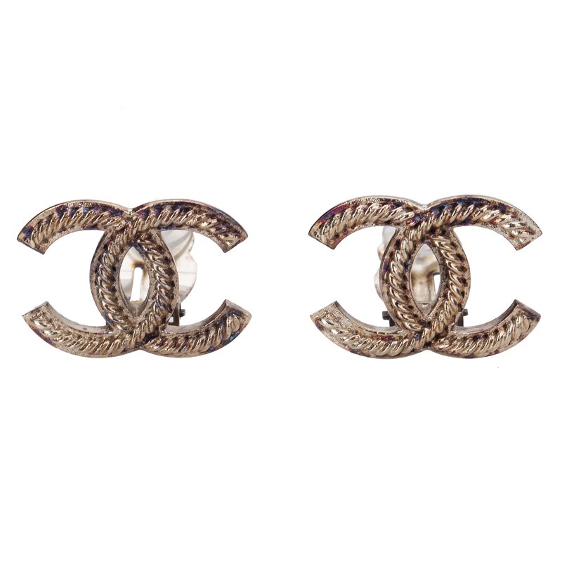 Chanel CC Rope Gold Tone Metal Large Earrings