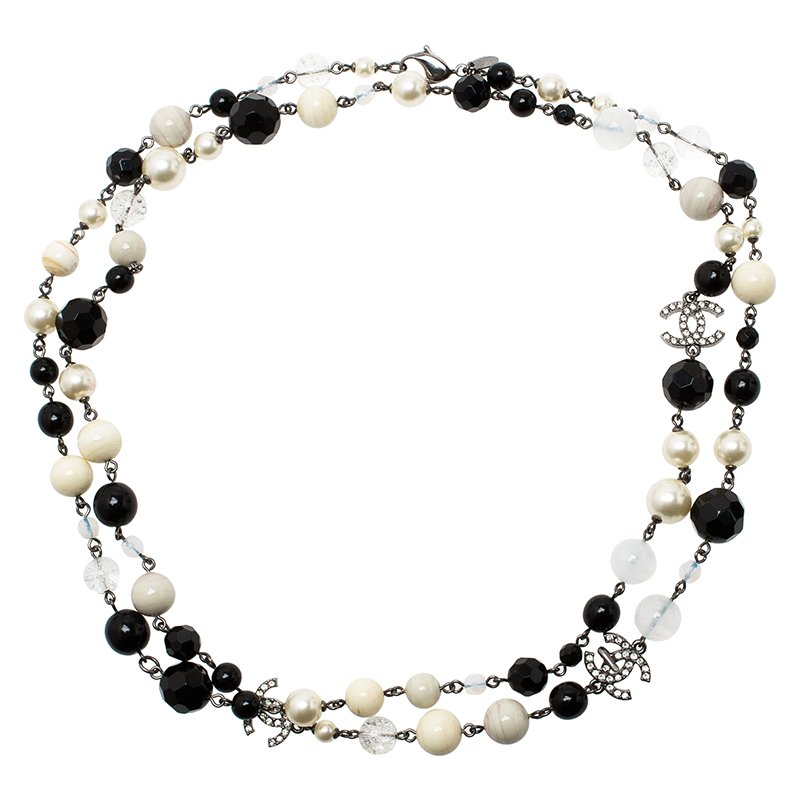 Chanel Black & Gunmetal 'CC' Faux Pearl Necklace Q6JATG2OKB000