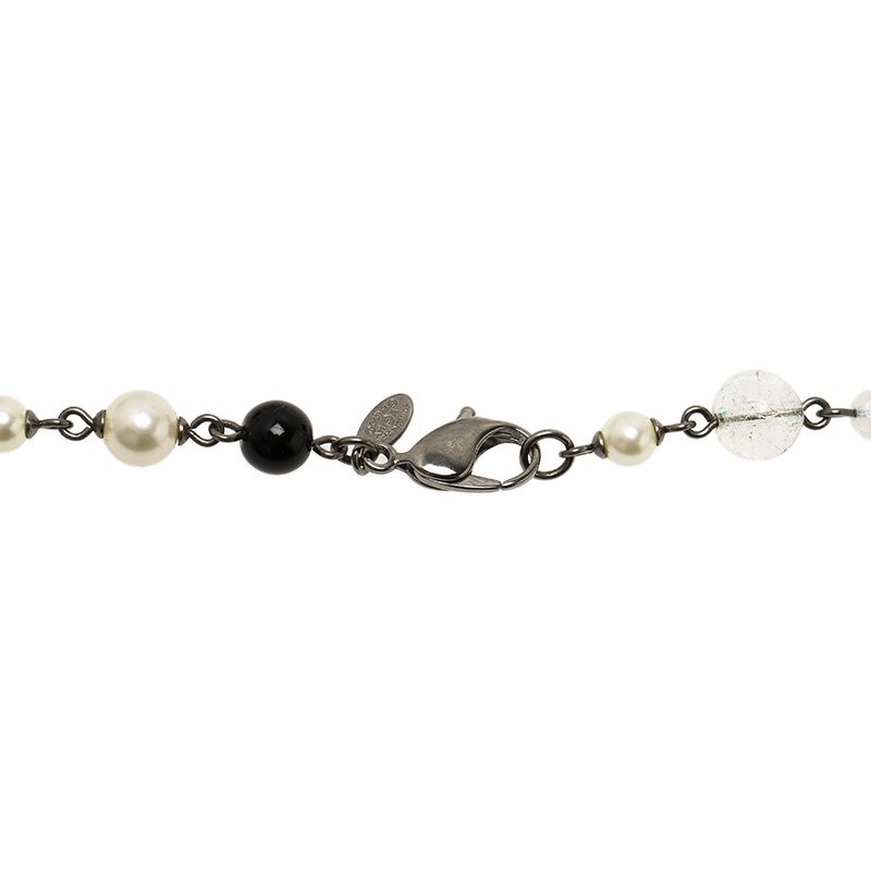 Chanel Black & Gunmetal 'CC' Faux Pearl Necklace Q6JATG2OKB000