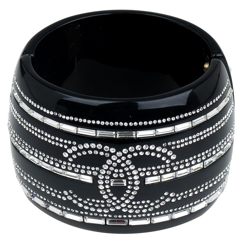 Chanel CC Crystals Black Resin Bangle Bracelet