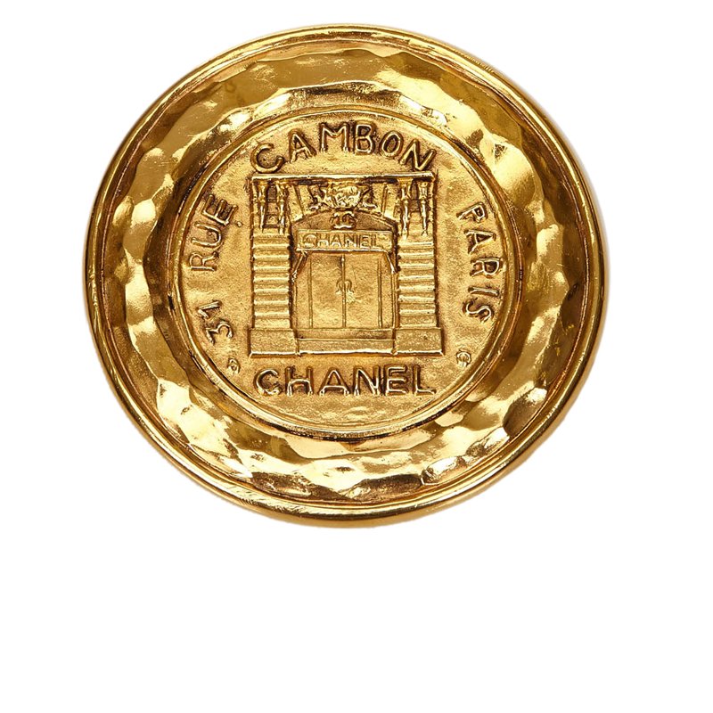 Pre Owned Chanel Vintage 31 Rue Cambon Gold Tone Medallion Brooch
