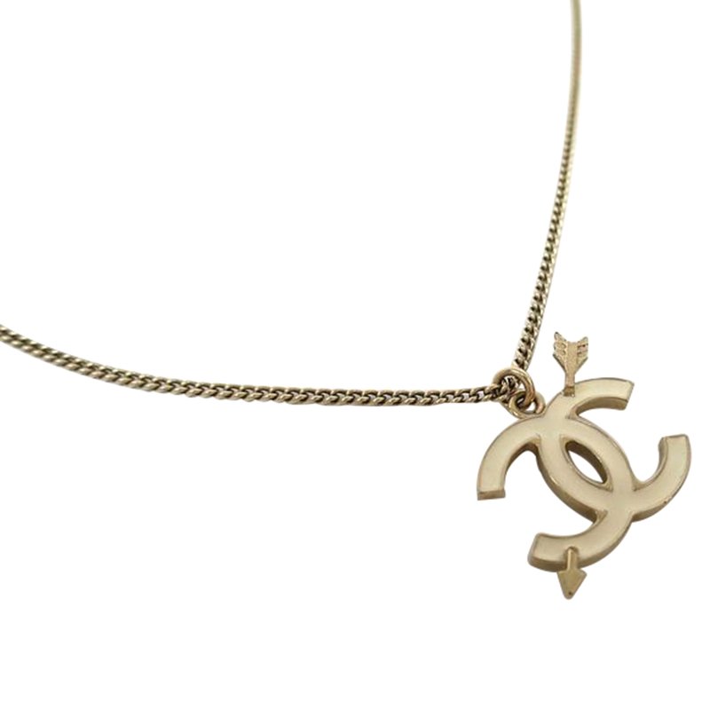 Chanel CC White Enamel Silver Tone Pendant Necklace