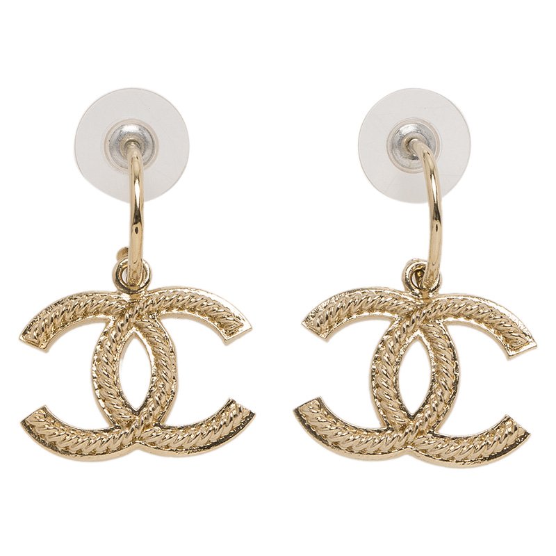 Chanel CC Chains Gold Tone Hoop Earrings Chanel