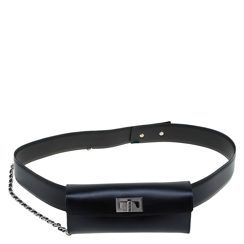 Pre Owned Chanel Black Leather Mademoiselle Waist Belt Bag