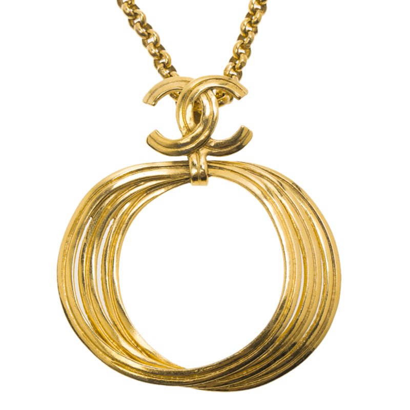Pre Owned Chanel Vintage CC Gold Tone Pendant Chain Necklace