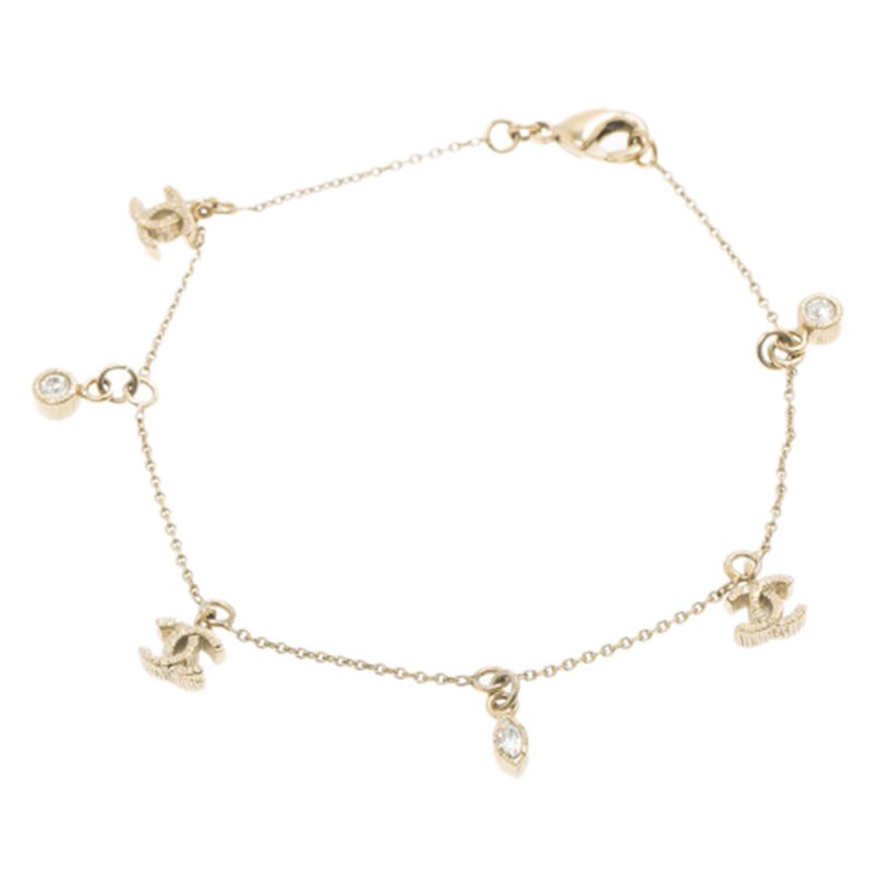Chanel CC Logo Crystal Gold Tone Charm Bracelet Chanel | TLC
