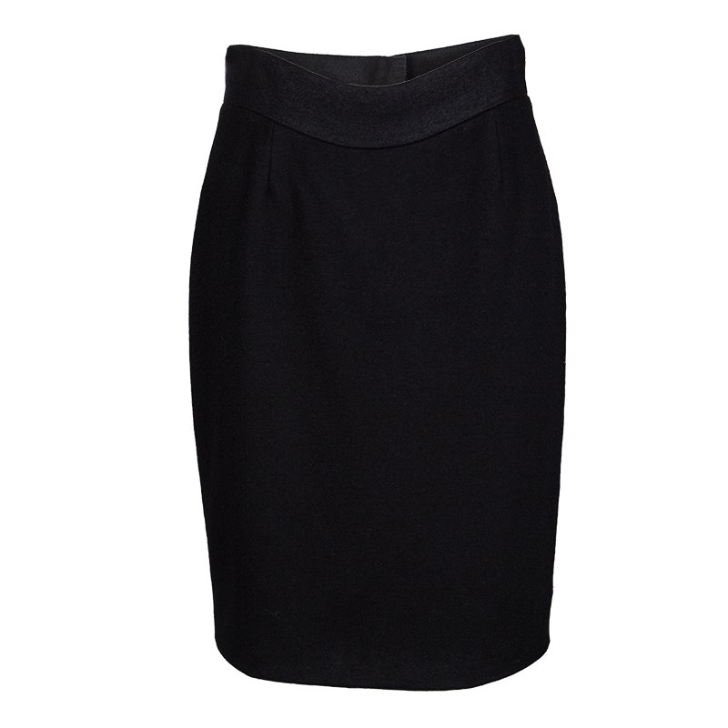Pre Owned Chanel Black Wool High Waist Pencil Skirt M