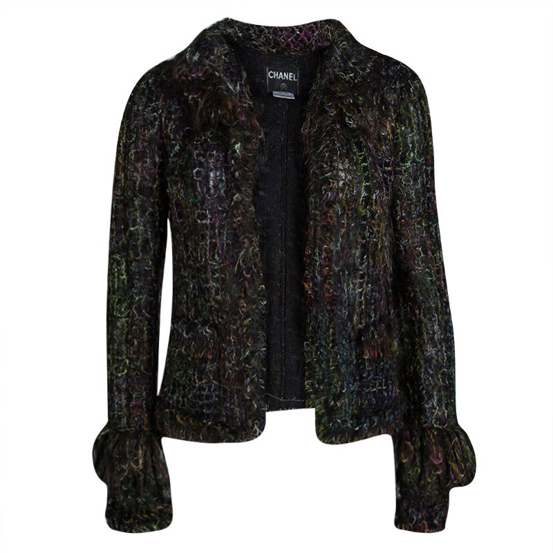 Chanel Multicolor Textured Wool Fringed Collar and Cuff Jacket S