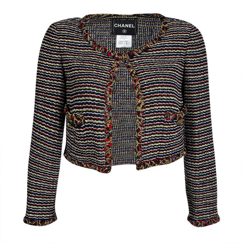 Chanel Multicolour Textured Open Front Cropped Boucle Jacket S Chanel ...