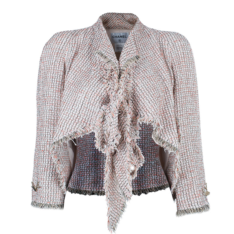 Pre Owned Chanel Salmon Pink Tie-Front Boucle Jacket S