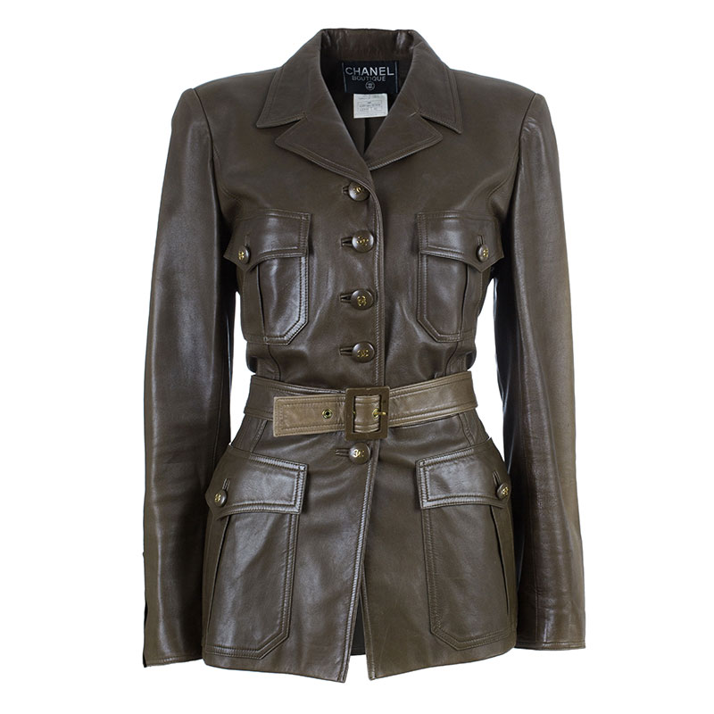 Chanel Brown Millitary Leather Jacket L