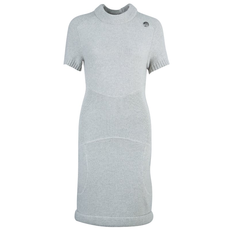 Pre Owned Chanel Grey Cashmere Sweater Dress M