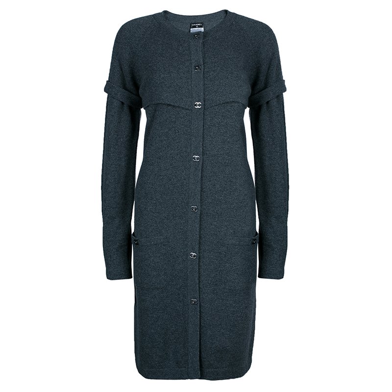 Pre Owned Chanel Grey Long Knit Cardigan M