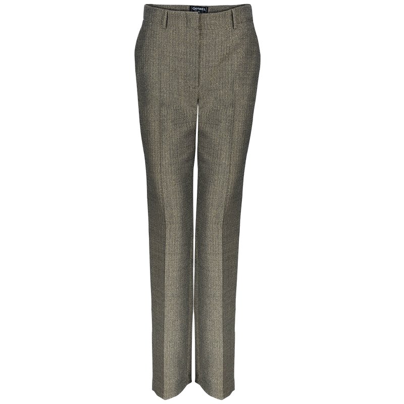 Pre Owned Chanel Metallic Herringbone Trousers Size M