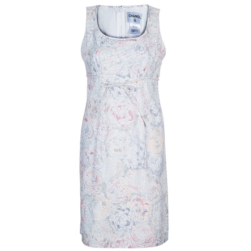 Pre Owned Chanel Floral Drawstring Waist Dress M