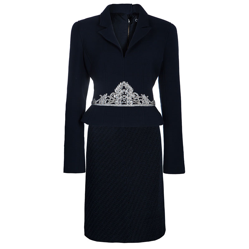 Pre Owned طقم شانيل ميدنايت تويد أزرق مزخرف L