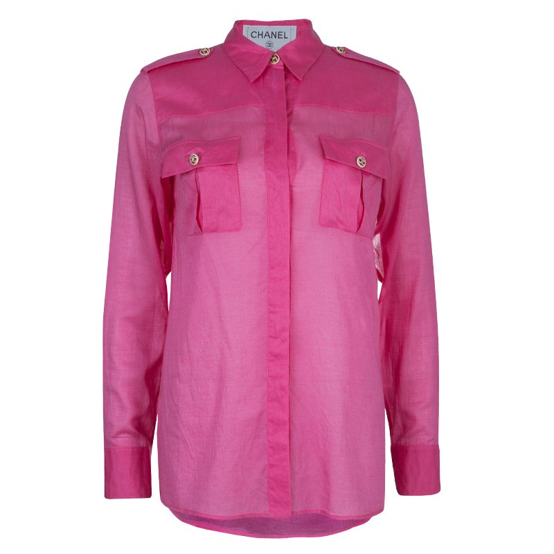 Chanel Pink Long Sleeve Buttondown Cottton Shirt S