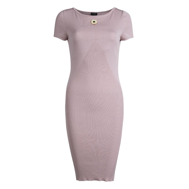 Pre Owned Chanel Blush Pink Knit Dress S