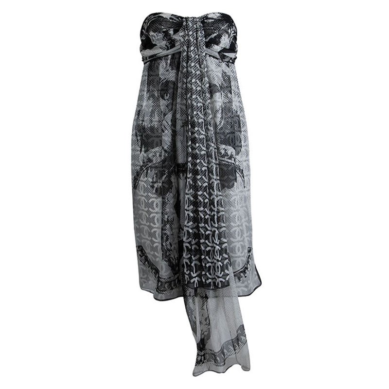 Pre Owned فستان شانيل بحمالة عنق حرير شيفون منقوش مونوكرومي M