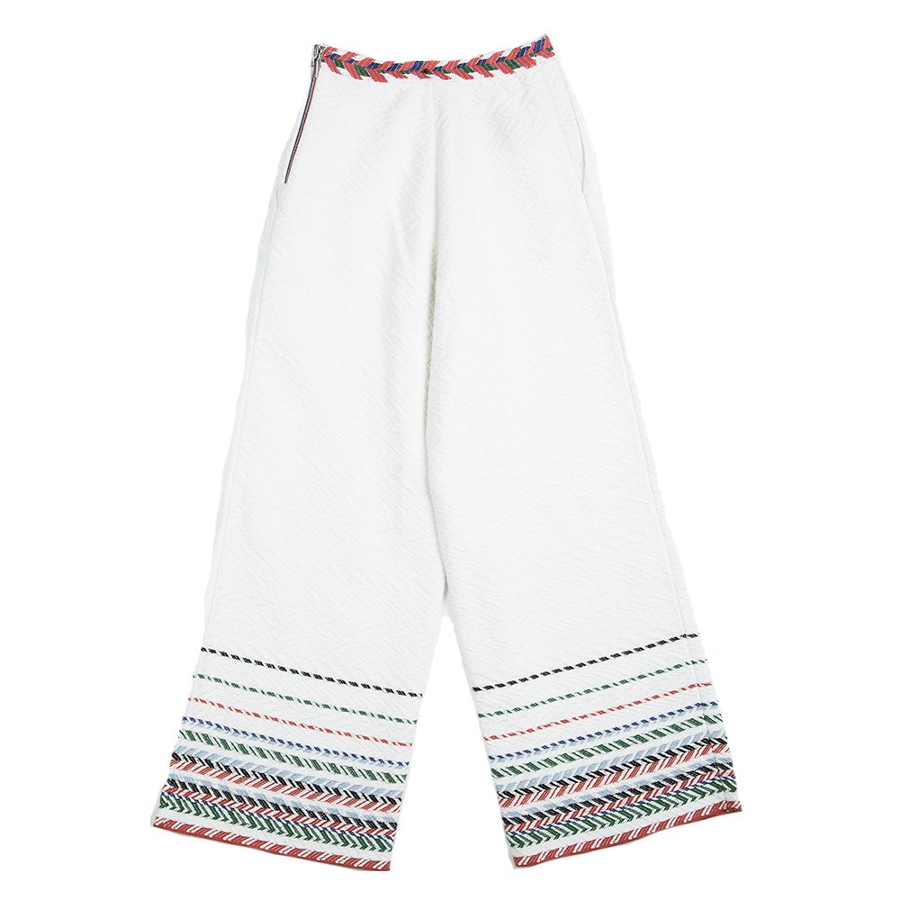 Chanel Off White Cotton Chevron Embroidered Wide Leg Pants M