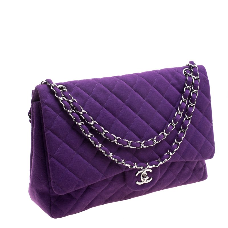 Chanel Purple Quilted Jersey Maxi Classic Single Flap Bag Chanel