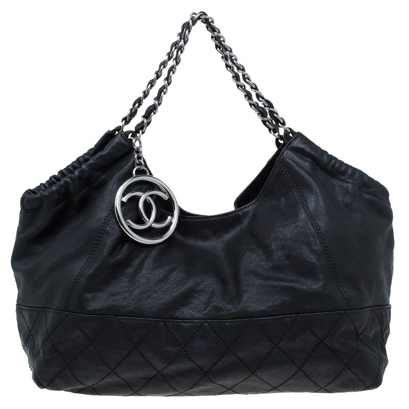 Chanel Black Quilted Leather CC Charm Hobo