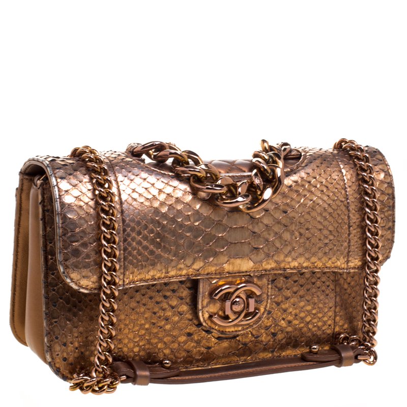 Chanel Timeless Mini Flap Bag luxurious python Beige Cream Leather