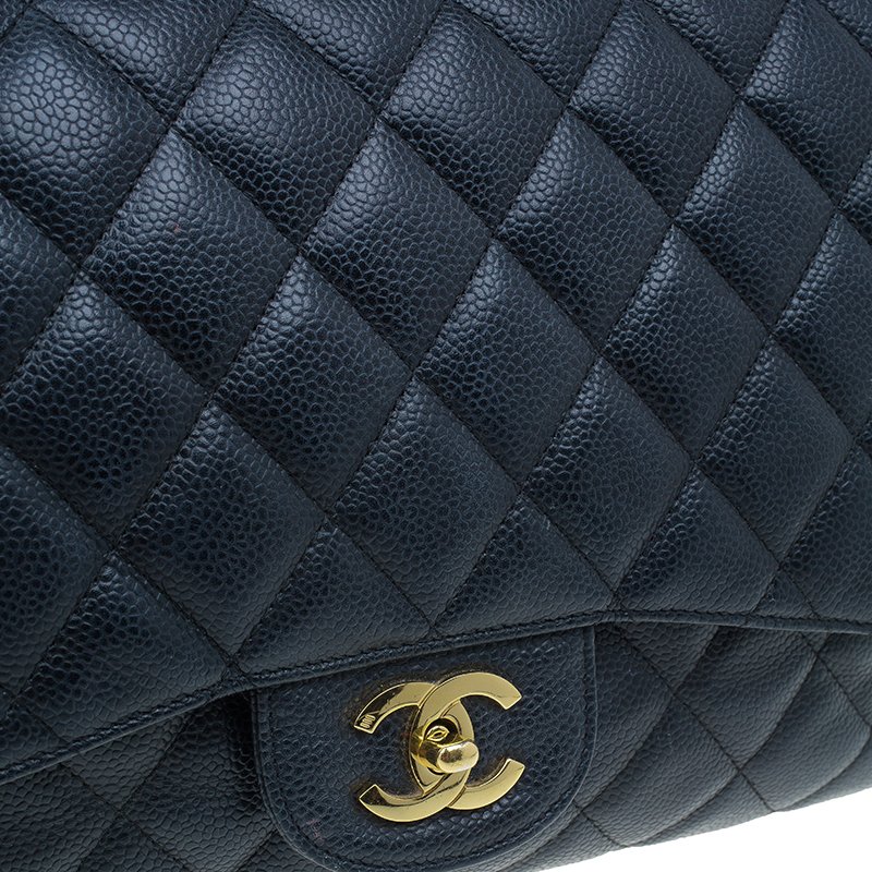 Chanel Black Caviar Leather Jumbo Classic Flap Bag Chanel