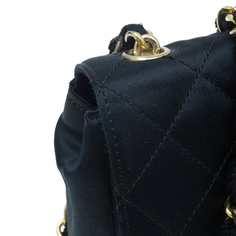 Chanel Black Quilted Satin Vintage Mini Flap Bag Chanel
