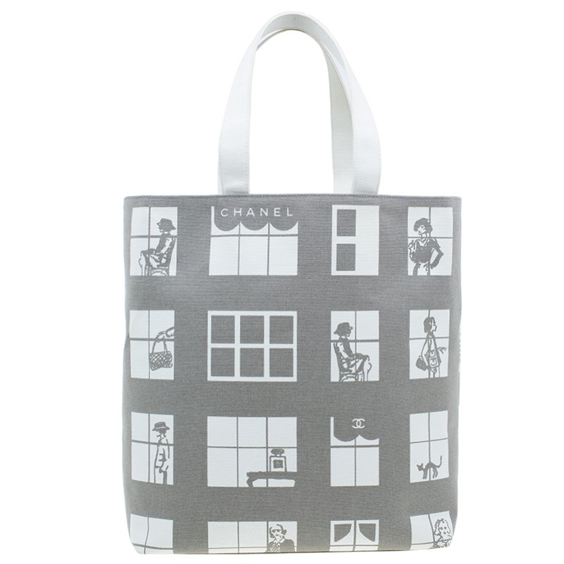 Chanel Grey Canvas Coco Window Tote