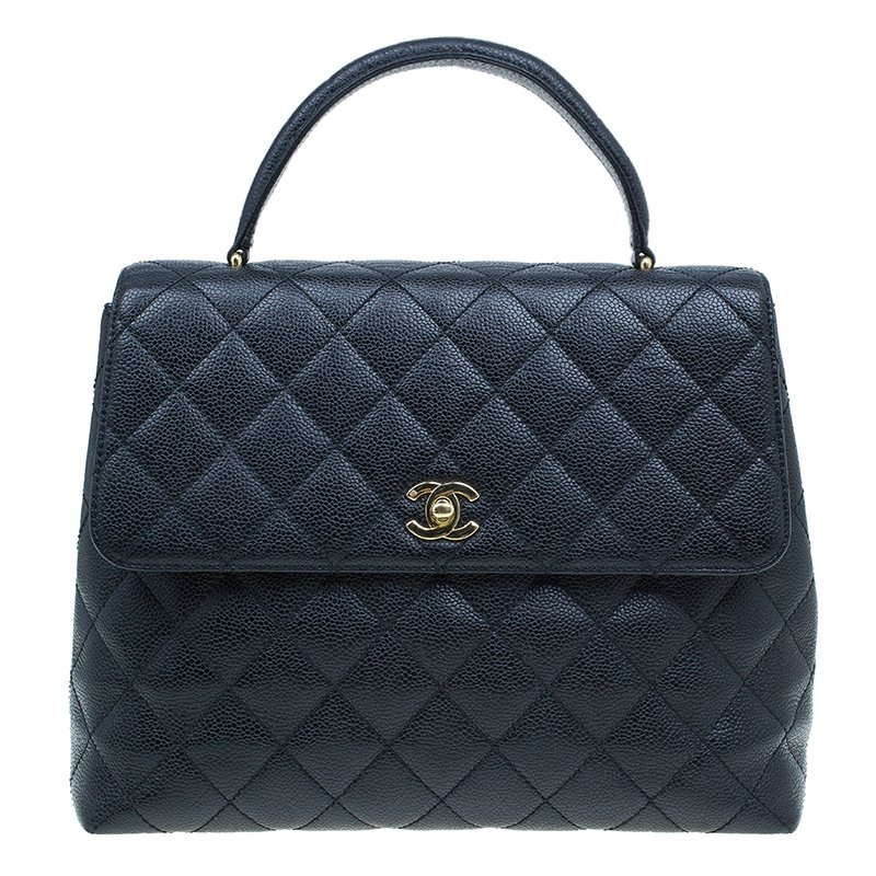 Chanel Black Quilted Caviar Leather Jumbo Vintage Kelly Bag