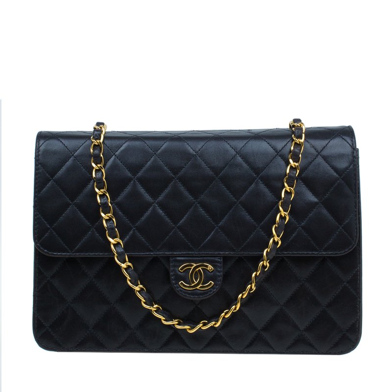 Chanel Black Lambskin Single Flap Shoulder Bag
