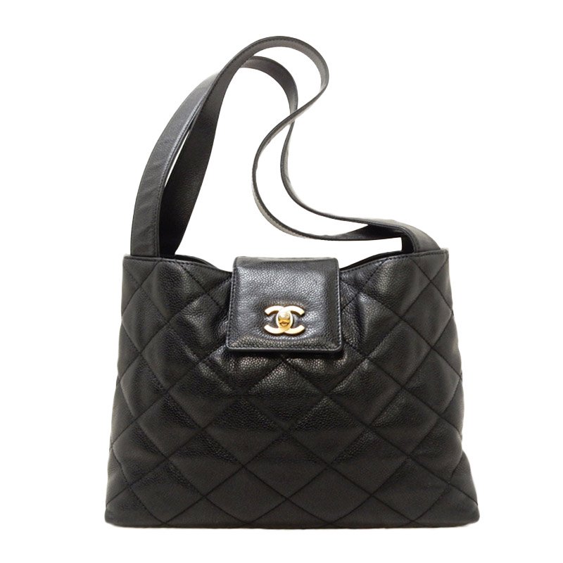 Chanel Black Vintage Quilted Caviar Leather Shoulder Bag