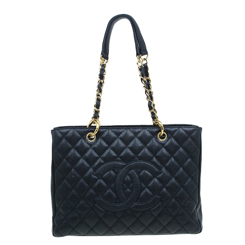 Chanel Black Quilted Caviar Leather Grand Gst Per Tote Bag