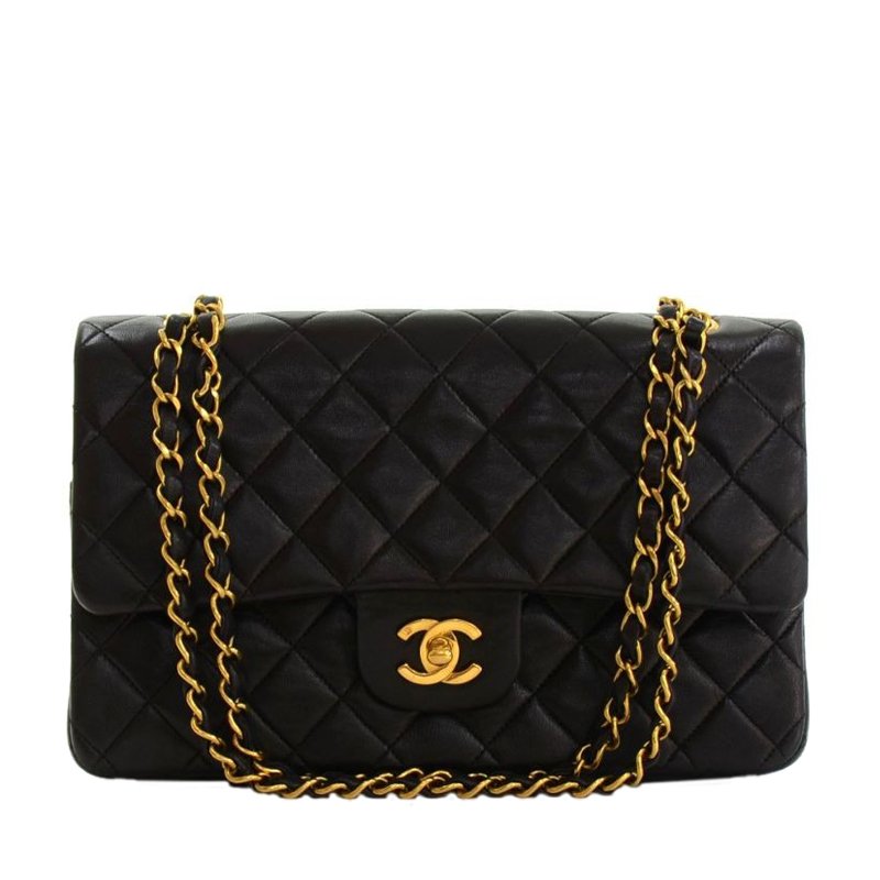 Pre Owned Chanel Black Lambskin Quilted Small Double Flap Shoulder Bag